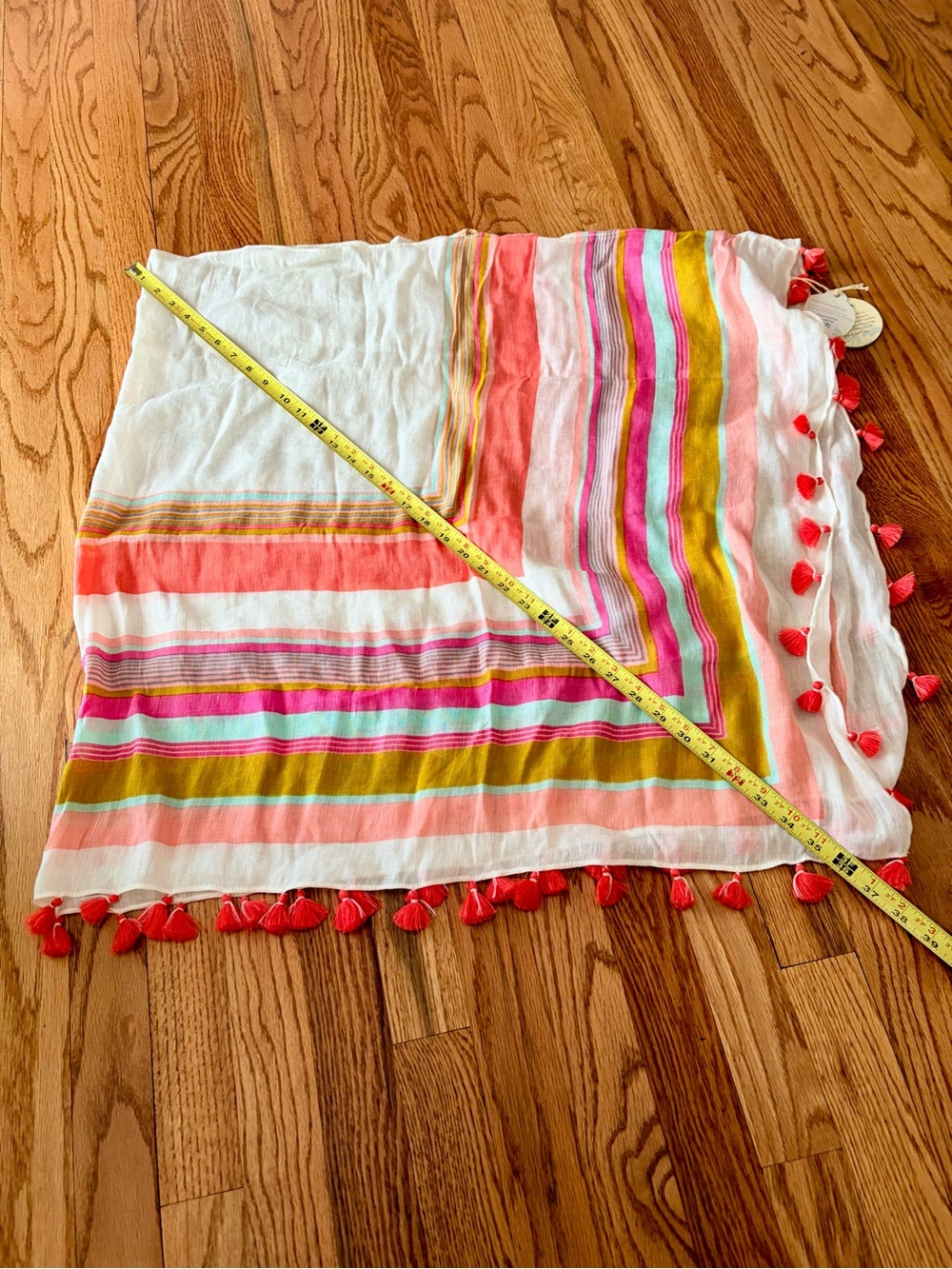 Spartina 449 NWT Multicolor Striped Linen Poncho Tassel Trim - Picture 8 of 10